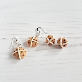 Hot Cross Buns earrings drop, stud CHOOSE YOUR STYLE