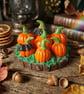 Handmade Air Dry Clay Pumpkin Patch on Natural Log Slice Autumn & Halloween Dec