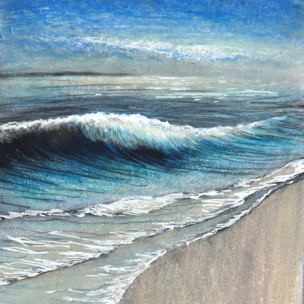 Mixed media beach and wave scene mounted and ready to frame coastal art
