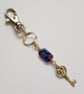 Blue Key Bag Charm with Patterned Bead - Handbag Clip