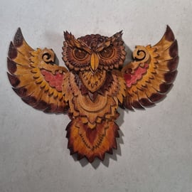 magical Owl hand painted wall hanging sculpture wall picture