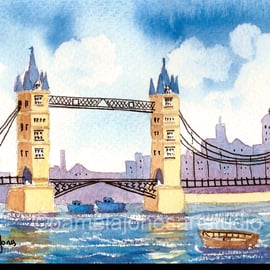 Tower Bridge, London, Watercolour Print, in 10 x 8 '' Mount