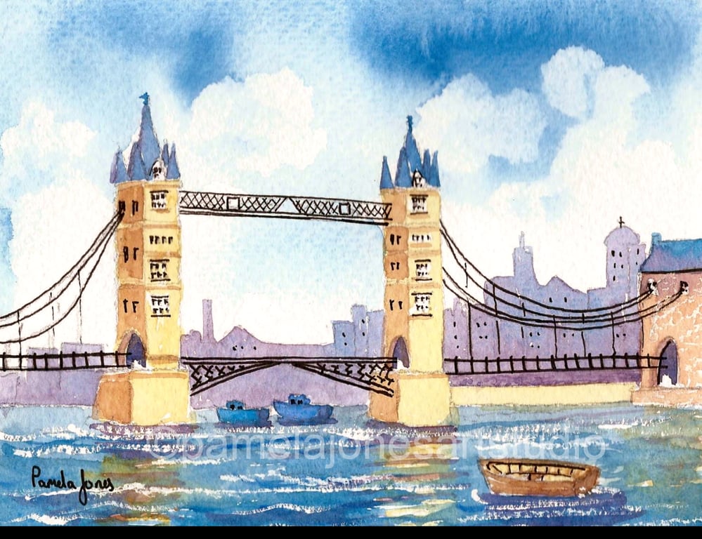 Tower Bridge, London, Watercolour Print, in 10 x 8 '' Mount