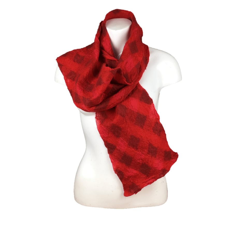 Seconds Sunday - Red woven nuno felted scarf, merino wool and silk 