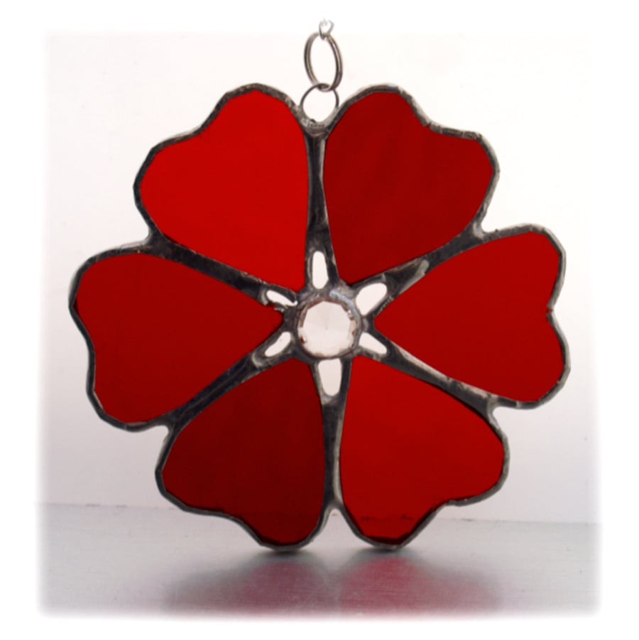 Heart Flower Suncatcher Stained Glass Red 009
