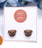 Pug Stud Earrings, Hand Painted Wooden Dog Earrings, Wood Studs, Dog Lover Gift