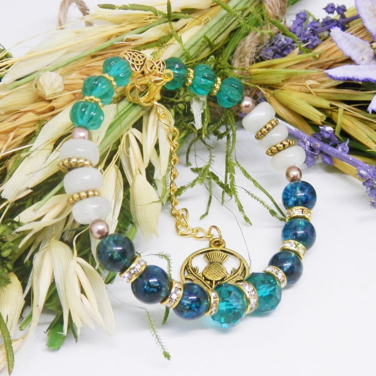 Sparkly Glass And Moonstone Memory Wire Beaded Bracelet