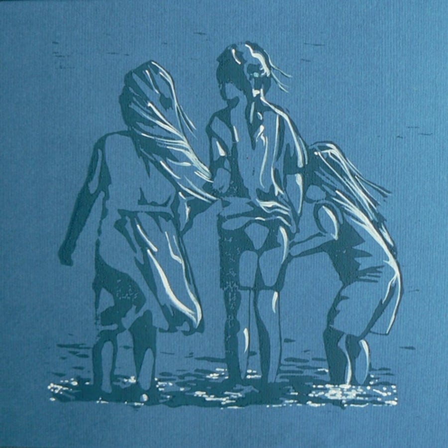 Wave Jumping, linocut