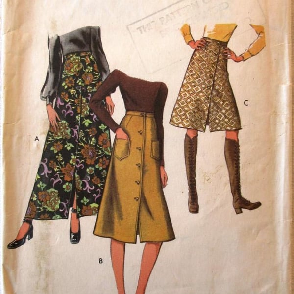 A vintage sewing pattern for a misses' skirt in 3 lengths in size 12 