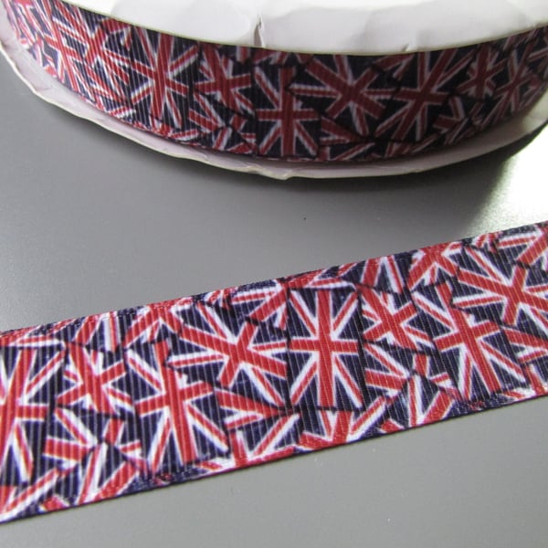 Union Jack Flag Grosgrain Ribbon x 1 metre