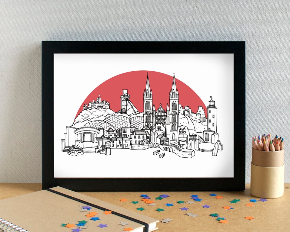 Cornwall Landmarks Skyline Art Print