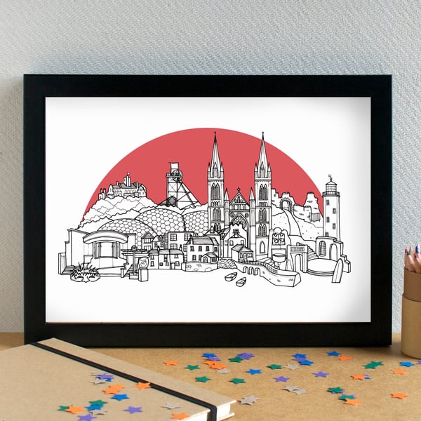Cornwall Landmarks Skyline Art Print