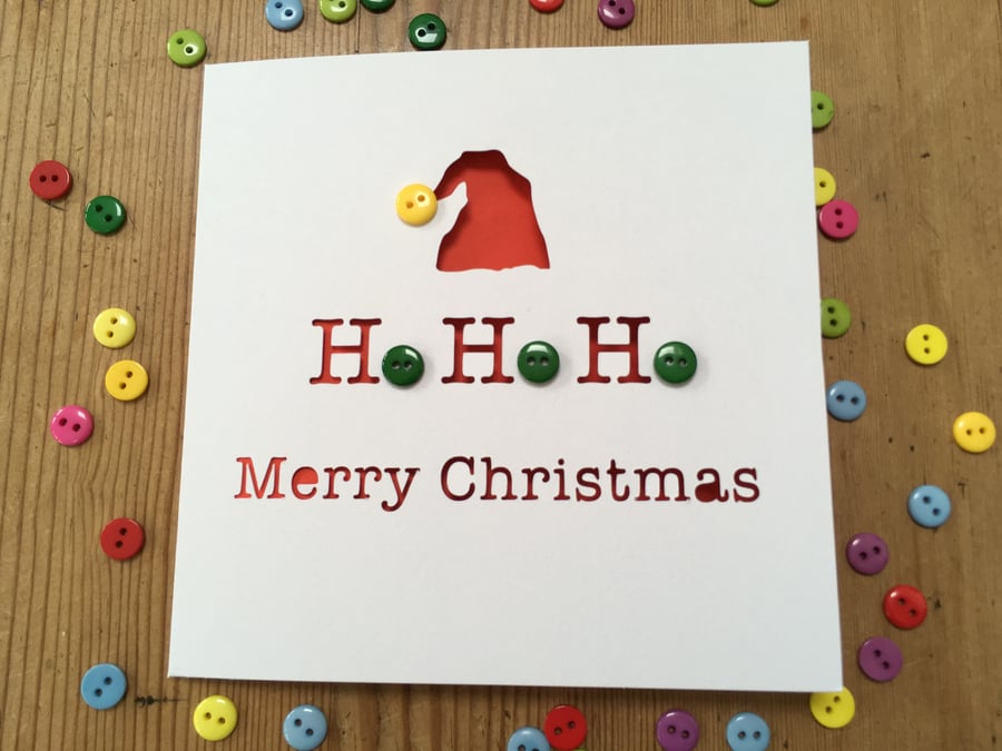 Christmas Card - Paper Cut - Ho Ho Ho Buttons