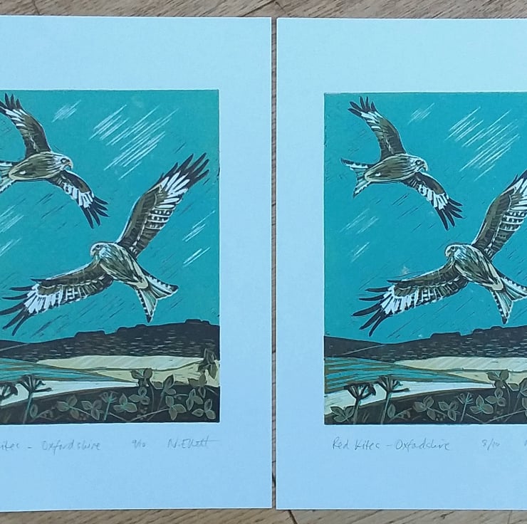 Red Kites, Oxfordshire linoprint Folksy