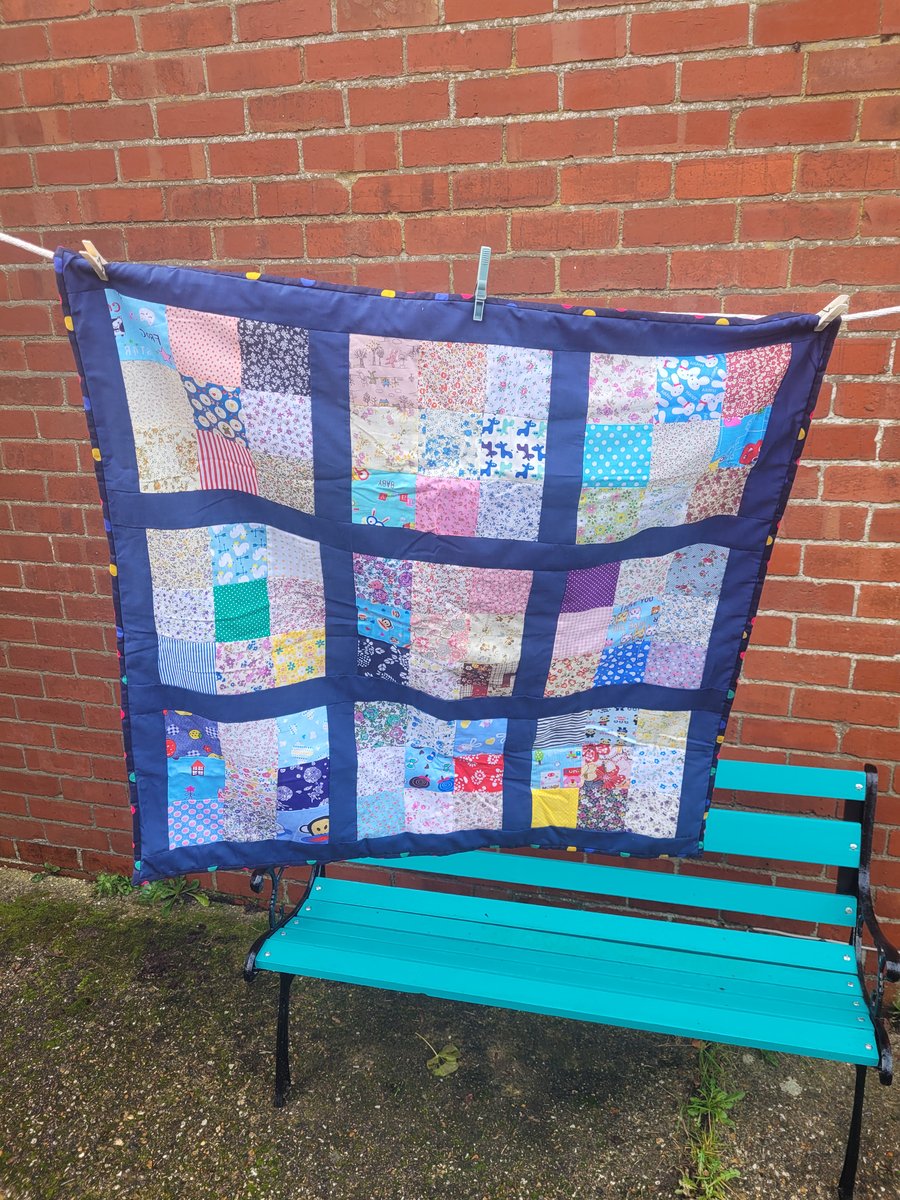 Homemade blue patchwork quilt
