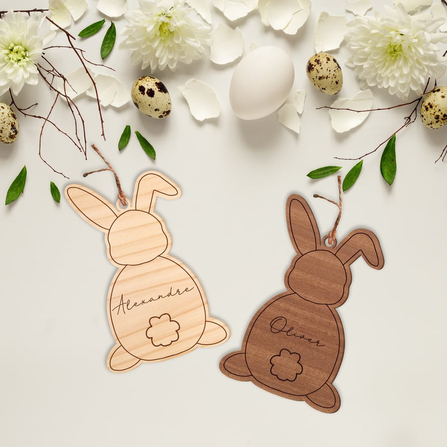 Personalised Easter Bunny Tag: Bunny Design, Wooden Bunny, Custom Name