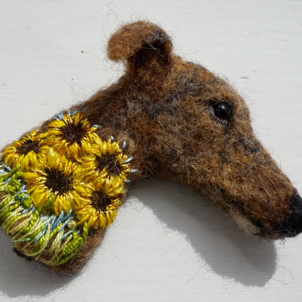 Needle Felted Sighthound Brooch