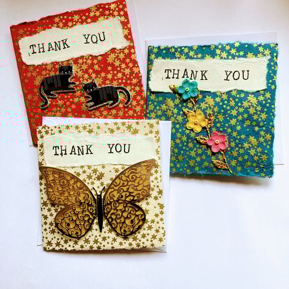 3 handmade thank you cards