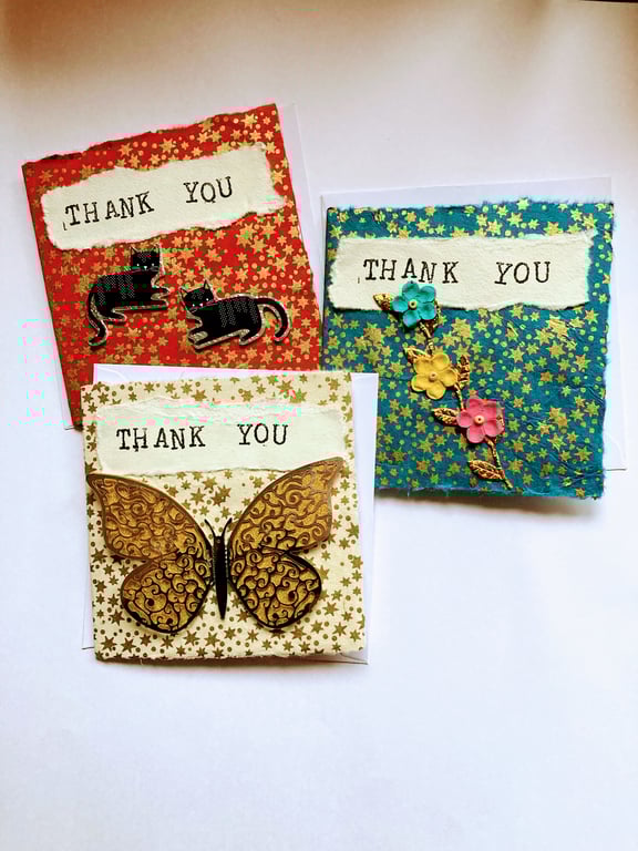 3 handmade thank you cards