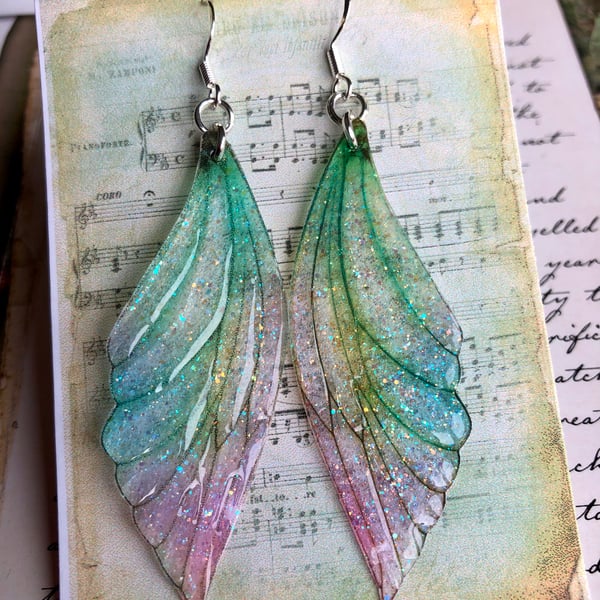 Large Pastel Coloured Sterling Silver Fairy Wing Earrings Style 2