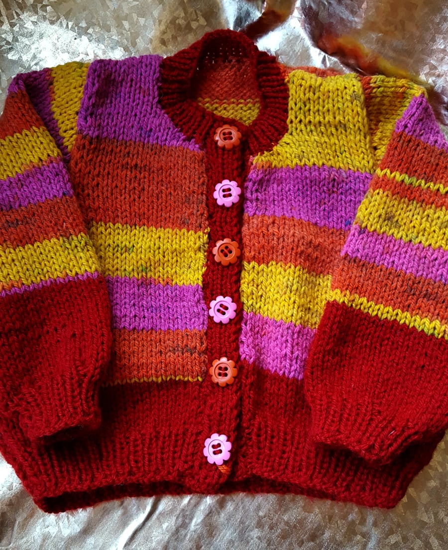 Bright and Sunny Hand knitted Baby Cardigan