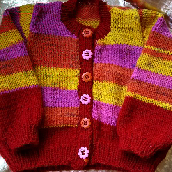 Bright and Sunny Hand knitted Baby Cardigan