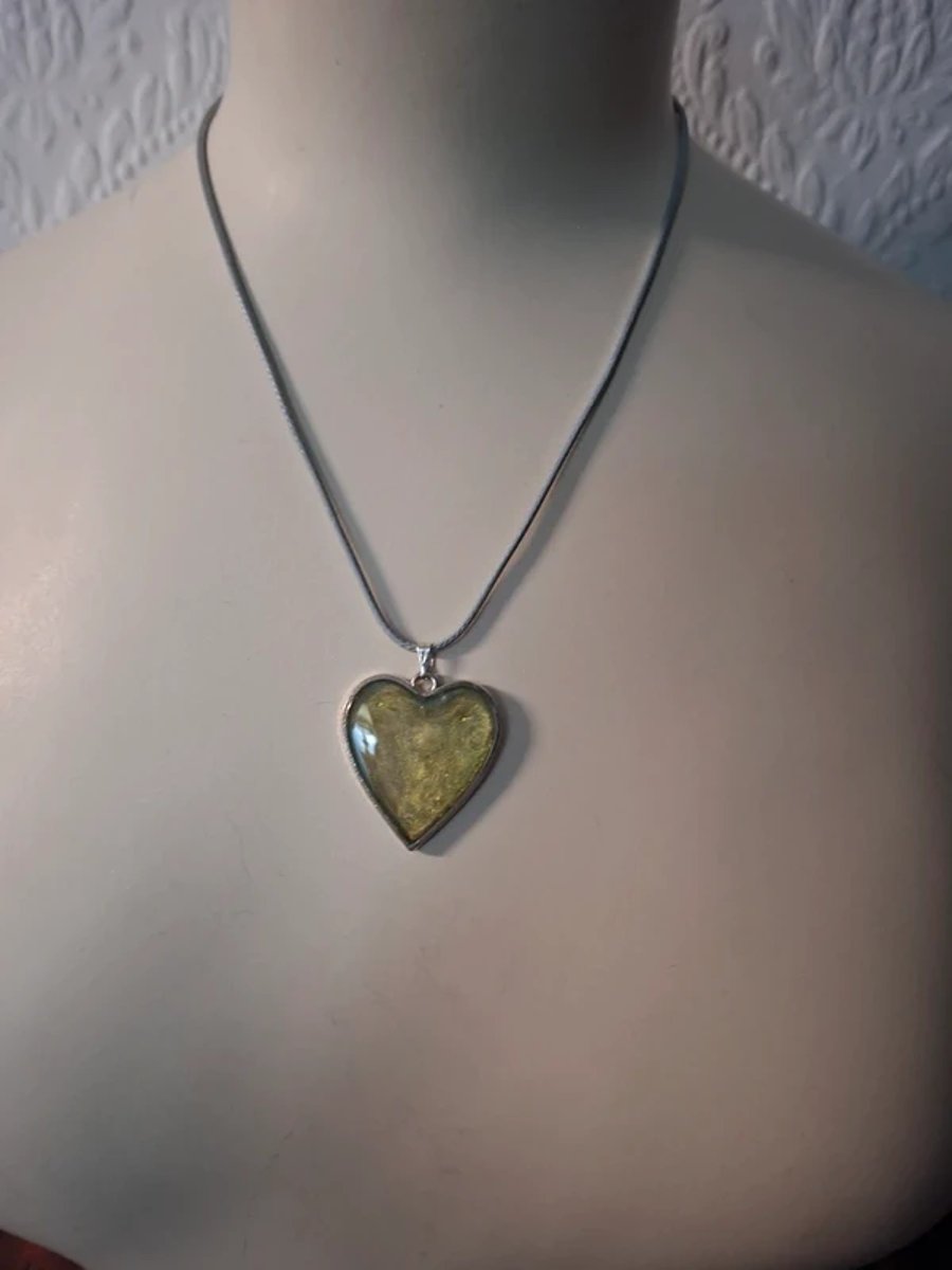 Green and Gold Heart Hand Made Resin Crafted Pendant 