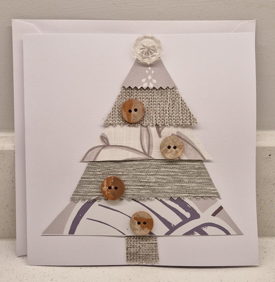 Christmas Tree Christmas card - pastel fabric & buttons