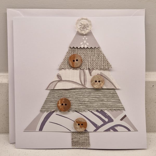 Christmas Tree Christmas card - pastel fabric & buttons