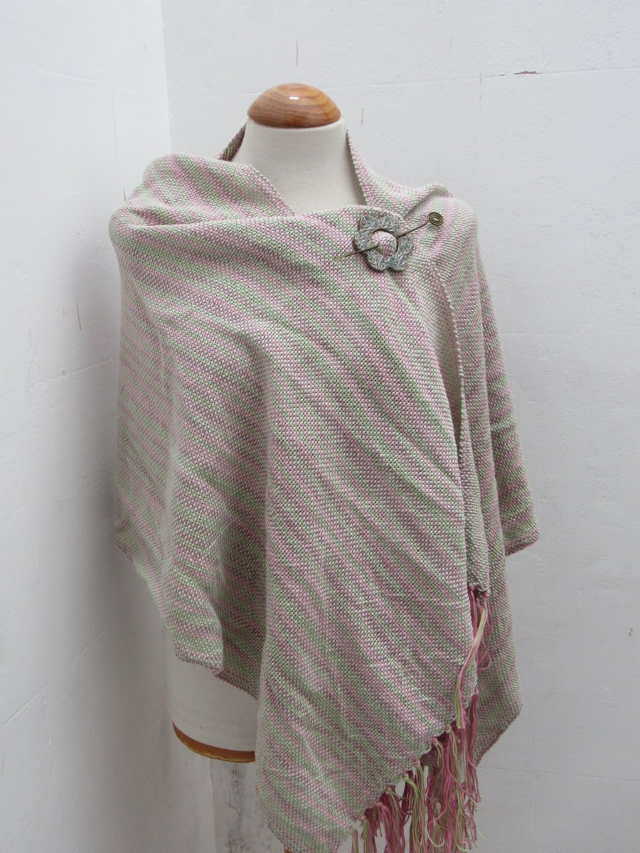 Large Grey Pink Cotton Handwoven Wrap, Shawl