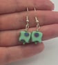 Czech Glass Green cubed earrings with a peacock pattern - Image 3