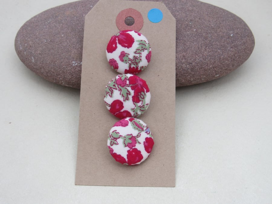 3 Small Handmade Dark Pink Liberty Fabric Buttons