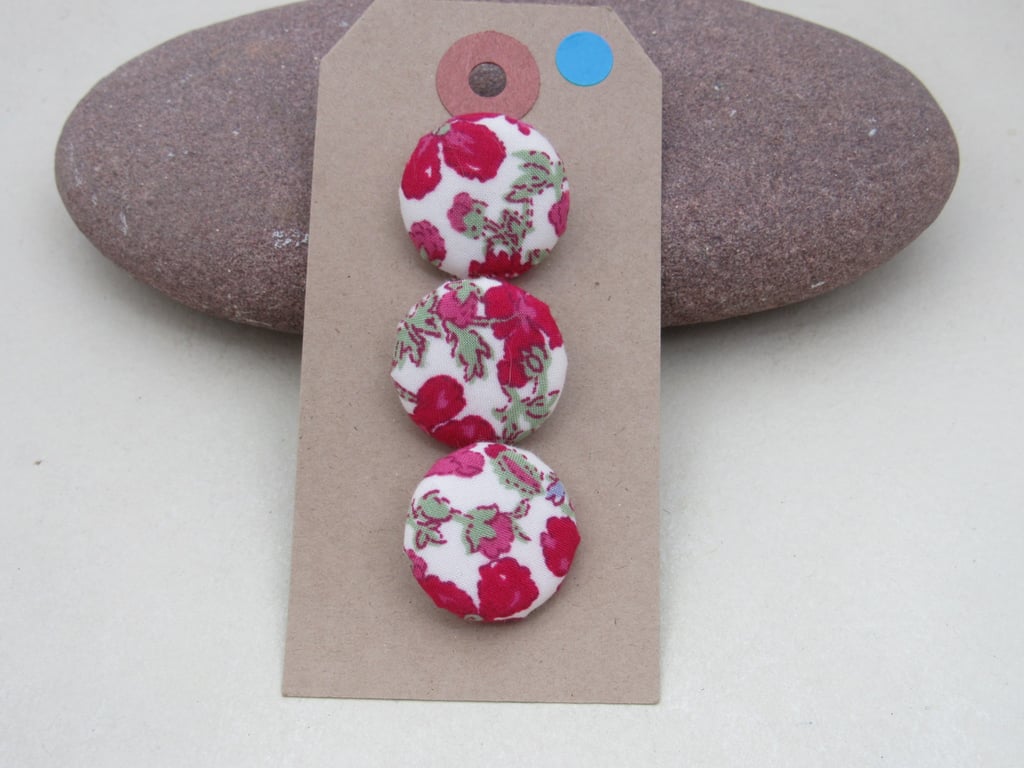3 Small Handmade Dark Pink Liberty Fabric Buttons