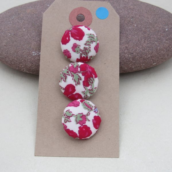 3 Small Handmade Dark Pink Liberty Fabric Buttons
