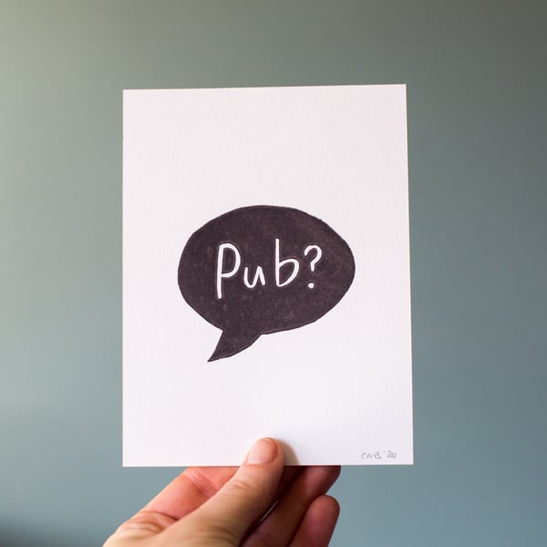 Pub? (Black) Original Lino Print
