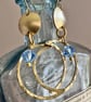 Golden brass earrings with Blue Czech Crystals Handmade in Cornwall