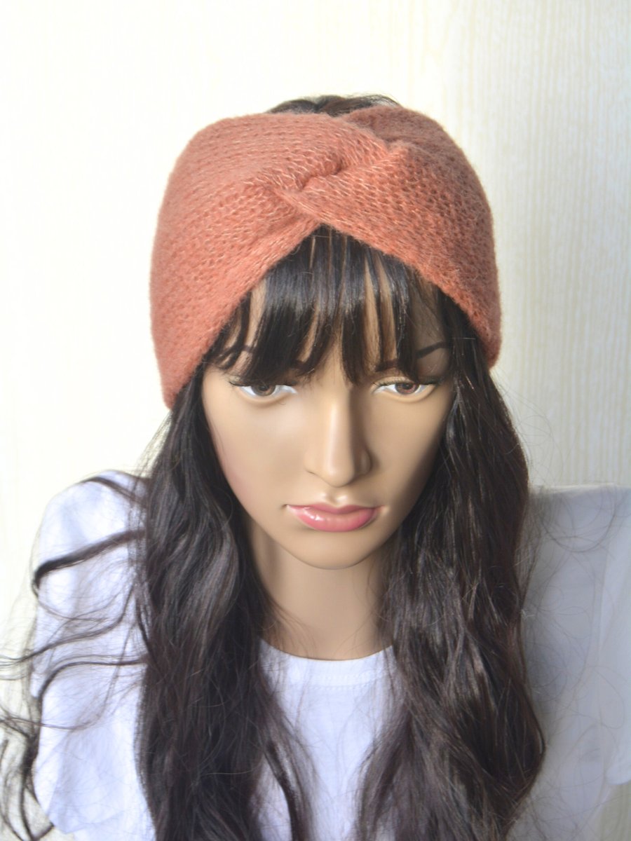 Knitted Headband Earwarmer Soft Alpaca Silk Soft Pumpkin Orange Letterbox Gift