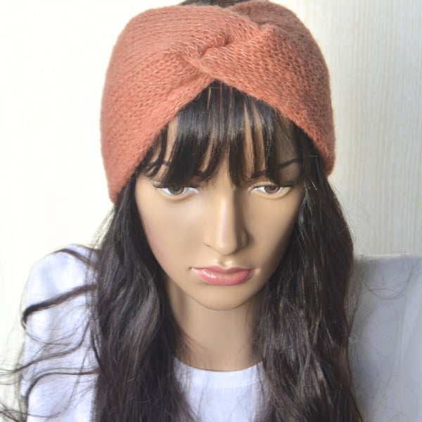 Knitted Headband Earwarmer Soft Alpaca Silk Soft Pumpkin Orange Letterbox Gift