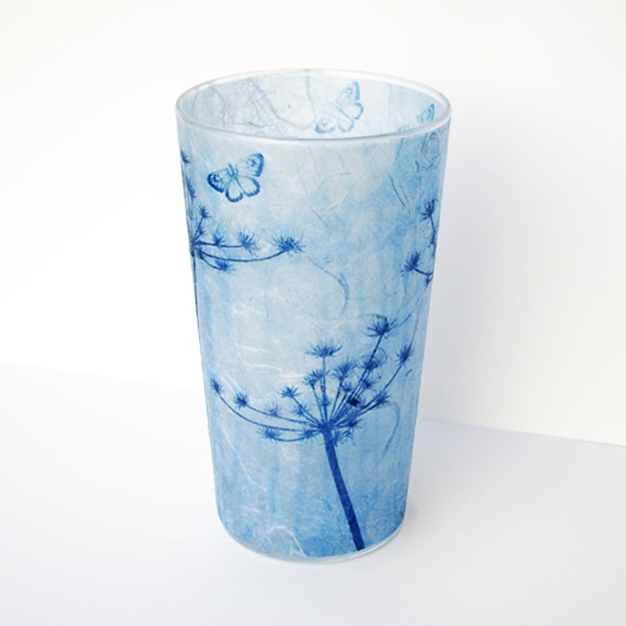 Large Cow Parsley and Butterflies Cyanotype Vase 