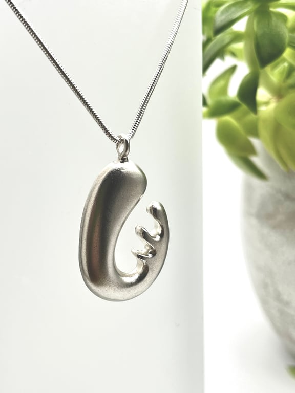 Sterling Silver Chunky Biomorphic Pendant Necklace
