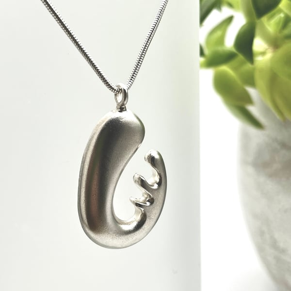 Sterling Silver Chunky Biomorphic Pendant Necklace