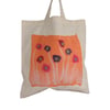 Cotton Tote Bag with hand felted orange panel and beaded flowers -SALE