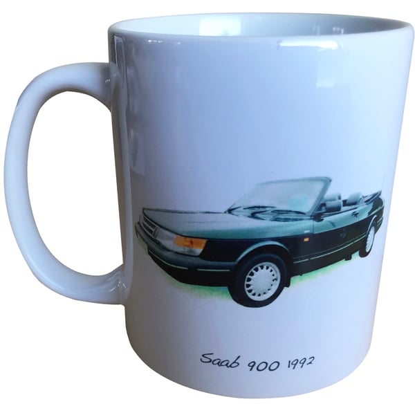 Saab 900 Convertible 1992 - 11oz Ceramic Mug for the Swedish Open Top Car fan