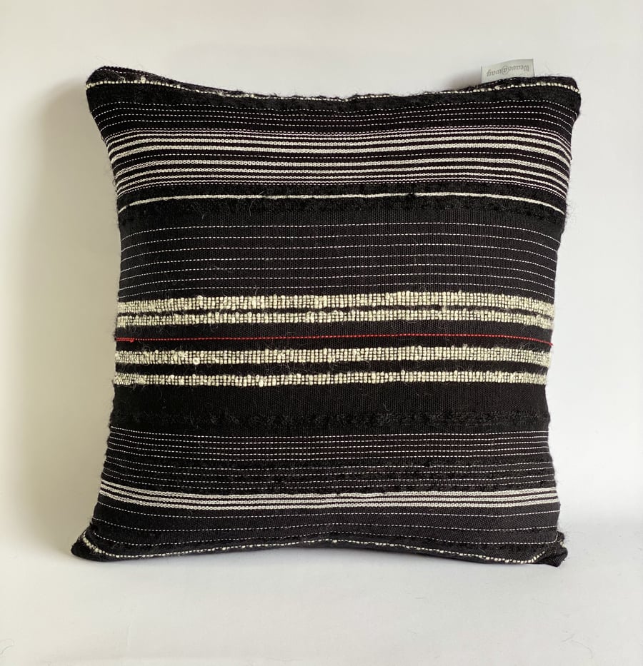 Walk 4: Hand woven 100% wool cushion, designed and made by Yvonne Skelton