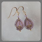 Purple Czech Glass Drop, Amethyst and Vermeil Earrings