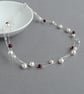 White & Burgundy Floating Pearl Jewellery Set - Necklace, Bracelet and Earrings - Image 2