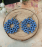 Beautiful hand woven beaded blue daisy hoop earrings, blue accessories  - Image 6