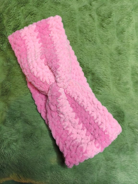 4 Stripes Headband Ear Warmer with Pink & Dark Pink Glitter 