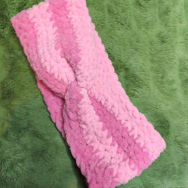 4 Stripes Headband Ear Warmer with Pink & Dark Pink Glitter 
