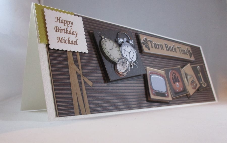 Handmade Old Relics,TV,Radio,Telephone,Gramaphone, Clocks Birthday Card